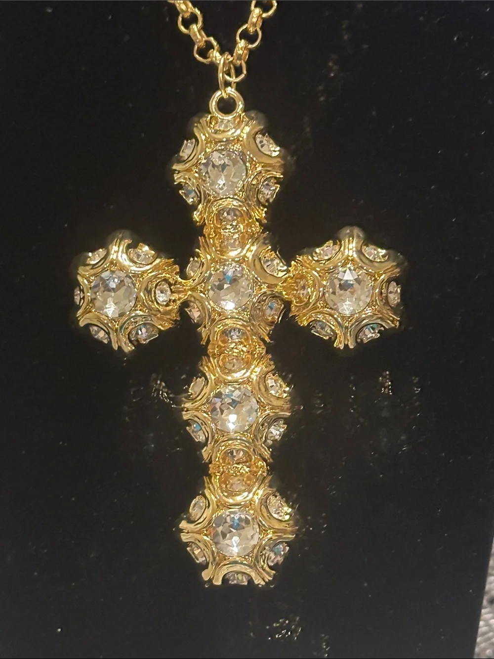 Gold-Tone Cross Pendant Necklace with Crystal Accents - Women Jewelry